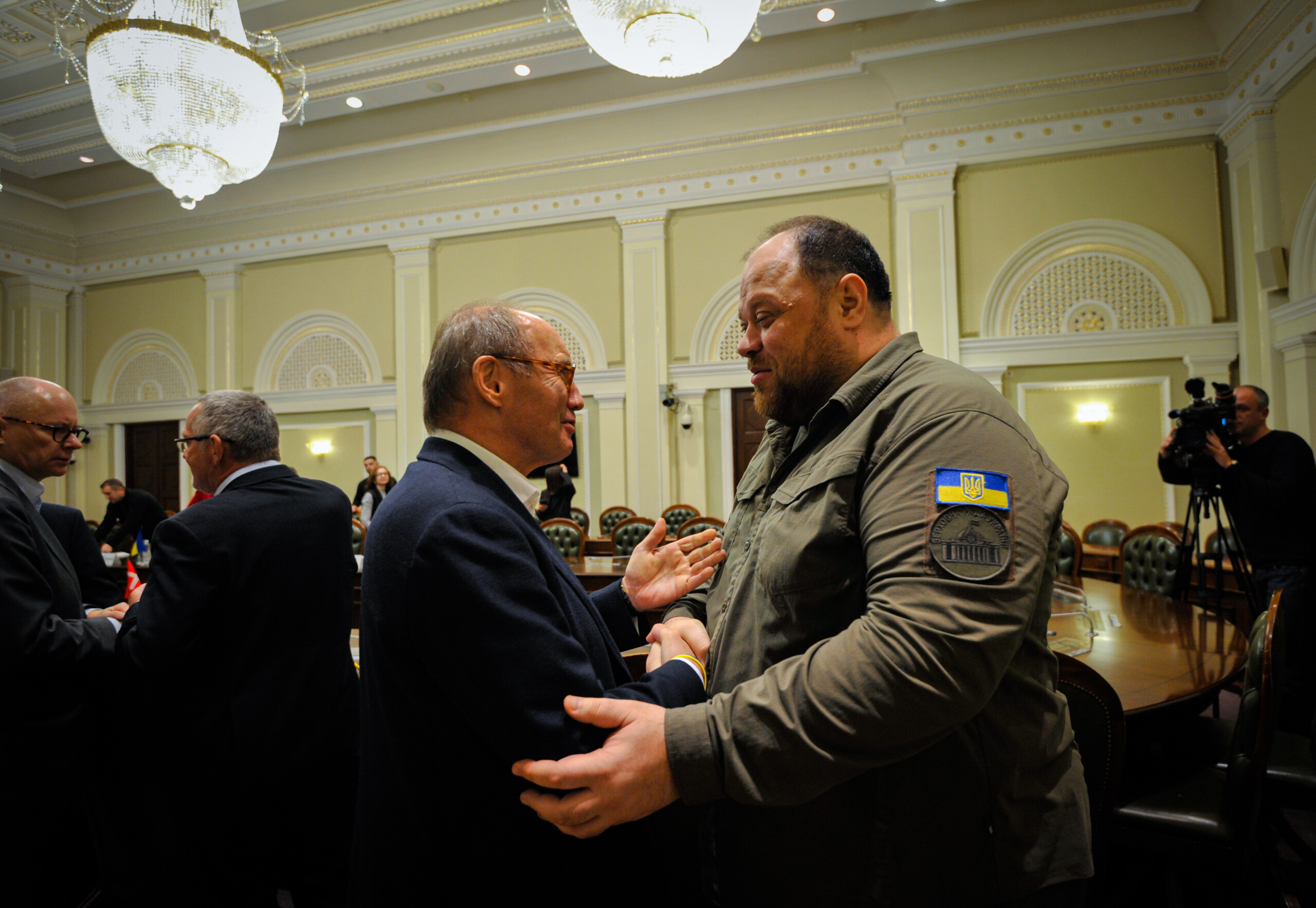 Verkhovna Rada Speaker Ruslan Stefanchuk and First Vice-President of the European Parliament Othmar Karas talk after their meeting  in Kyiv, September 30, 2022
